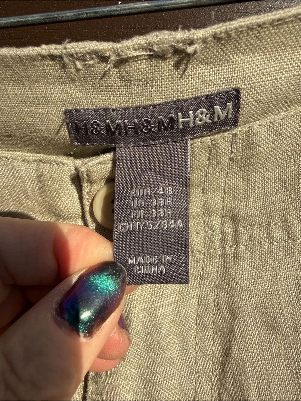H&M Khaki Beige Linen Suit Pants Beach Wedding 33R